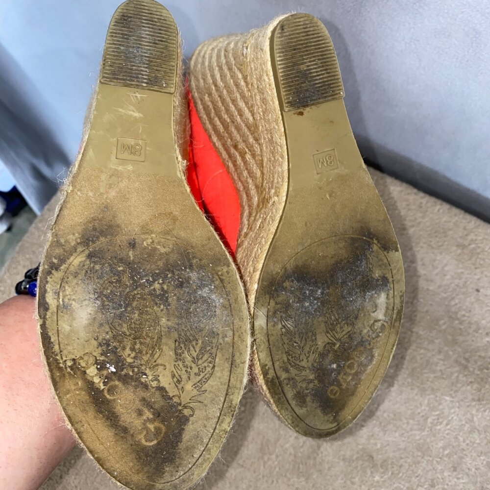 Groove Neon Coral Espadrille Wedge Heels Size 8 | Canvas Summer Shoes - Picture 6 of 7